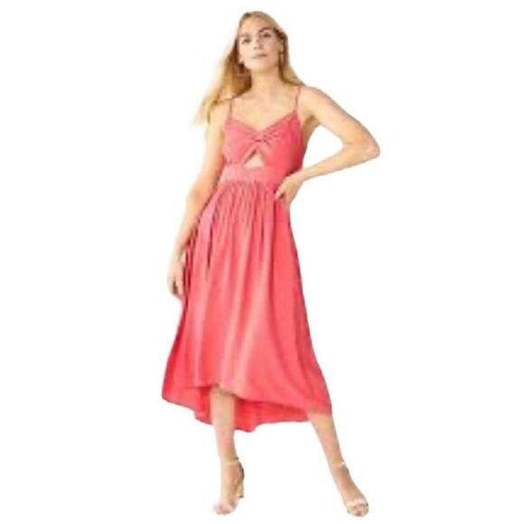 Nine West Dresses & Skirts - SOLD Nine West Twist Front High Low Midi Dress Pink Red A-Line Cutout Beachy XL